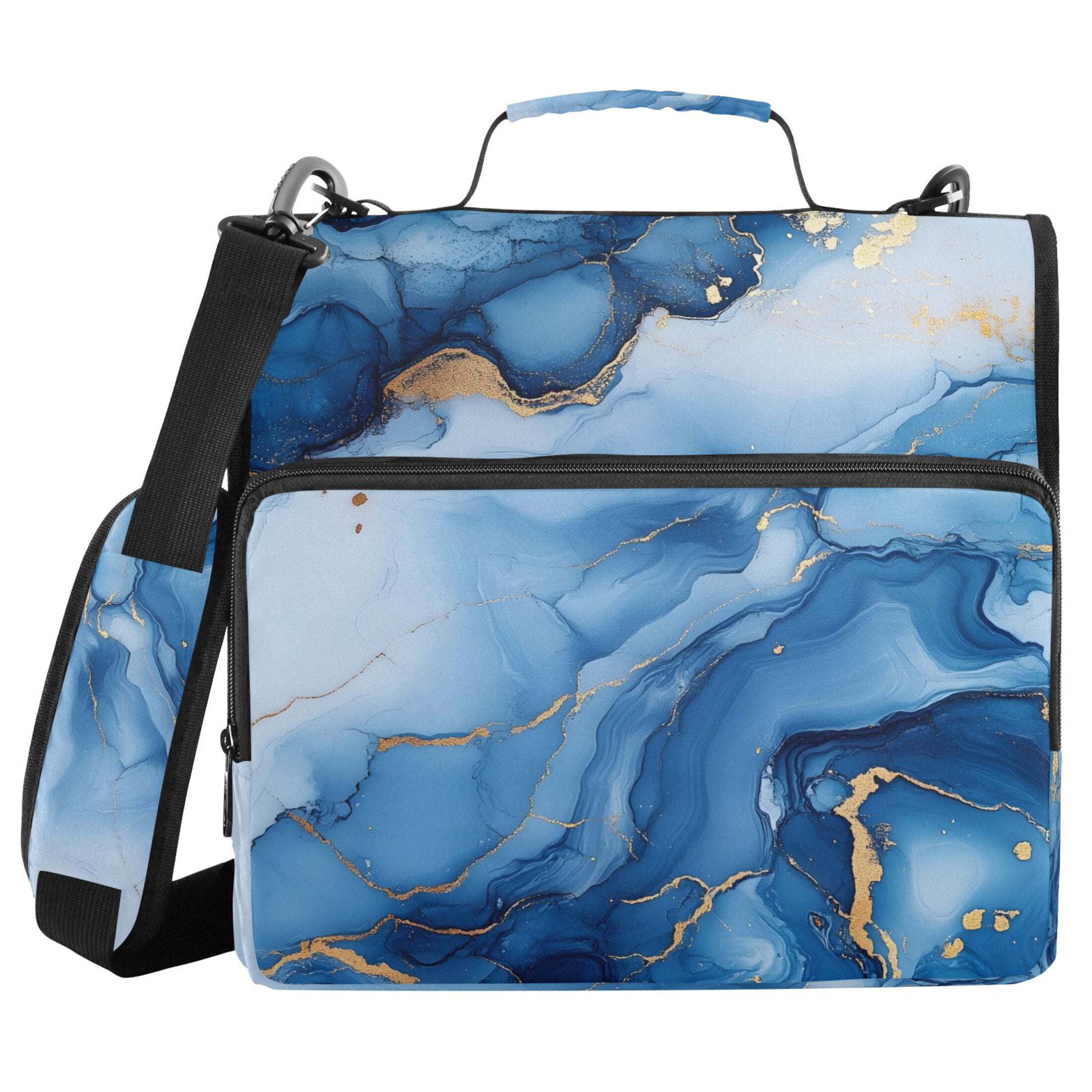 ALAZA Zipper Binder Blue Golden Marble 3 Ring Trapper Keeper File Folder Organizer Bag