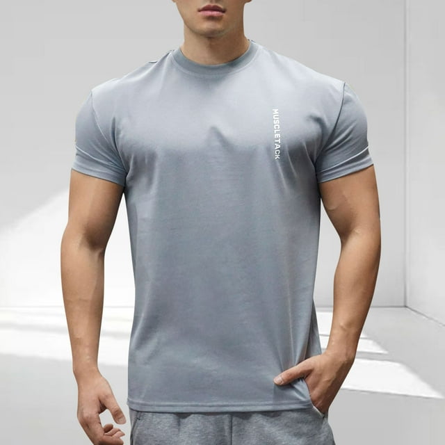 Blusas y camisas de manga corta y cuello redondo para hombre. Blusas casuales de verano para hombre, de manga corta, de color liso, con cuello redondo, para fitness. Blusas de poliéster para hombre.