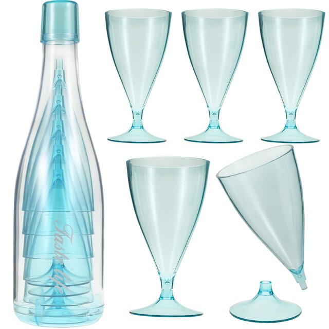 Ensemble de 5 Coupes à Champagne Flûtes à Vin avec Grande Bouteille Verres à Vin Rouges Transparents Verres à Vin Portatifs Légers en Plastique