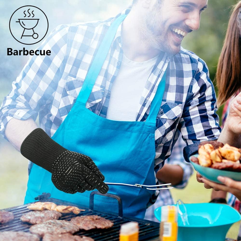 Extreme Heat Resistant Gloves Withstand Heat Up To 932℉ Smoker Grill Gloves For Cooking Grilling Baking Long Oven Mitts Insulated Silicone With Protective Lining BBQ Grill Gloves Cooking Mitts