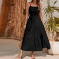 thumbnail image 6 of Maqroz Womens Spaghetti Strap Maxi Dresses Smocked 2026 Side Slit Summer Spring Casual Boho Beach Long Vacation Ruched Ruffle Flowy Sundress Black S, 6 of 6