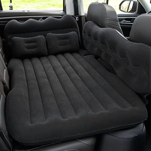 Inflatable Car Bed for Camping & Travel, Soft Flocking Foldable Air Mattress, Beach Pool Picnic Road Trip Accessory