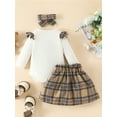 thumbnail image 4 of Bagilaanoe 3Pcs Newborn Baby Girls Skirt Set Long Sleeve Ruffle Romper Tops + Plaid Skirt + Headband 3M 6M 9M 12M 18M Infant Casual Outfits, 4 of 9