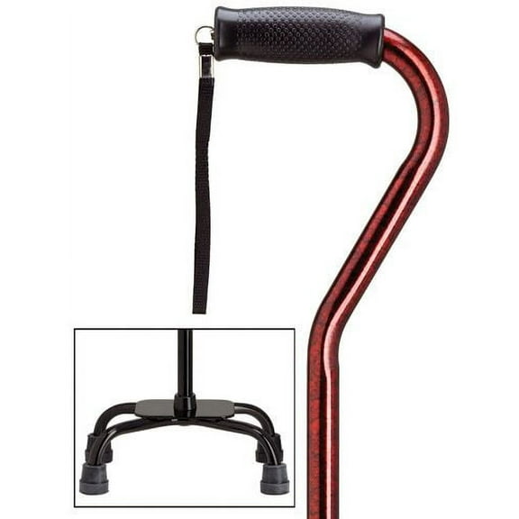 Quad Cane Adjustable Red Granite Large base 7" x 13" with center balance offset handle and nylon security nut