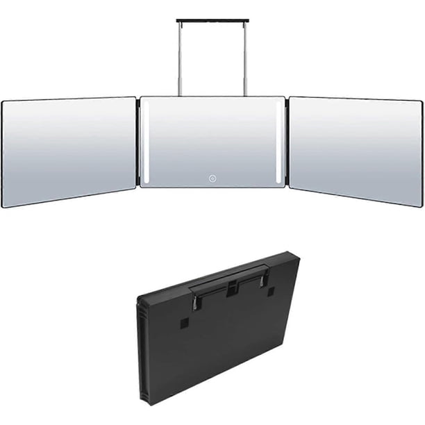 360 3 Way Mirror with LED, Foldable Shaving Mirror, Height Adjustable Makeup Mirror, Vanity Mirror, Makeup Mirror, Trifold Mirror for Shaving, Styling