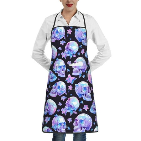 

Rocae blue Skull flower for Kitchen Aprons for Women Adjustable Cooking Kitchen Chef Apron for Men with Pockets