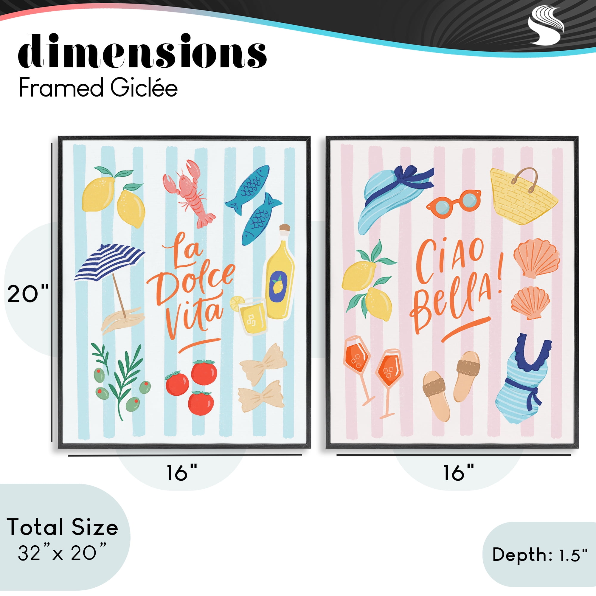 Stupell Industries Summer Italian Vacation 2 Piece Black Framed Giclee Art Set, design by Sandra Picco