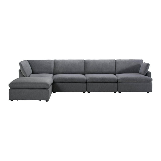 Urban Cali Long Beach Modular L-Shaped Sectional Sofa with Ottoman (Grey / Left Facing Chaise)