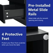 Hommpa LED Nightstand with Wireless Charging Station Modern Nightstand Type C USB Port 2 Drawers Bedside Table Black Smart Night Table High Gloss End Side Table for Bedroom Furniture 22.3 Tall
