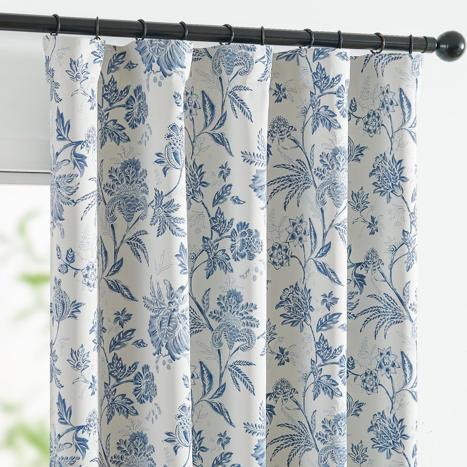 Curtainking Luxury Look Farmhouse Blue Floral Print Home Rod Pocket Blackout Curtains, 63" (2 Panels)
