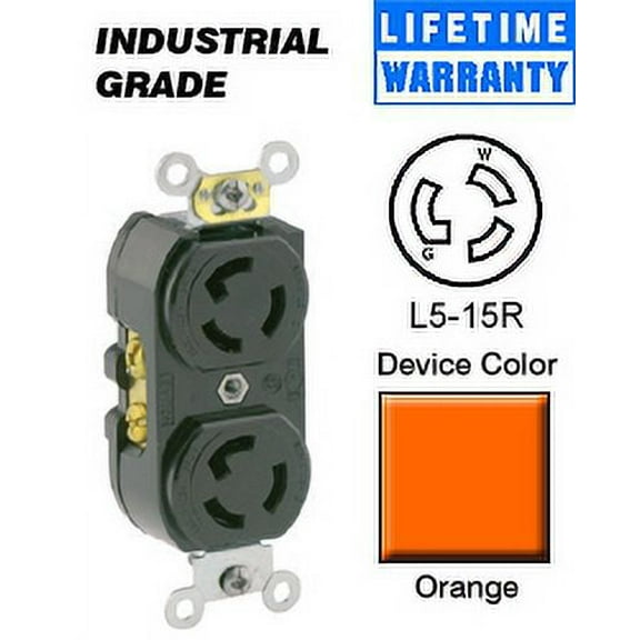 Leviton 4700-IG Duplex Receptacle Locking Blade L5-15R 15A 125V 2P3W Isolated Ground - Orange