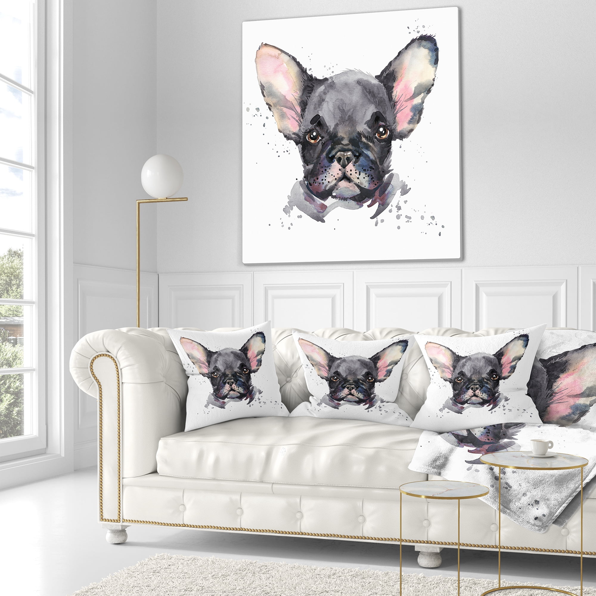 Designart Cute Watercolor Puppy Dog - Animal Throw Pillow - 16x16
