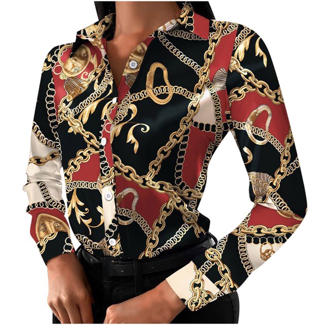 Blusa informal de manga larga con estampado de cuello en V profesional ajustada a la moda de verano para mujer Fridja fksj3021