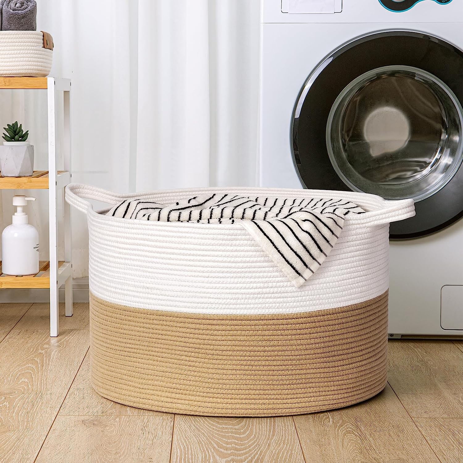 ZFITEI Extra Large Blanket Basket (21.6"x13.7") Woven Rope Baskets Laundry Basket Blanket for Living Room, Laundry, Nursery, Baby Toy, Beige