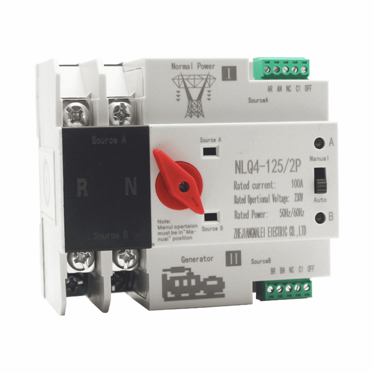 Din Rail 2P ATS Dual Power Automatic Transfer Switch Switches Uninterruptible Millisecond Power Generator