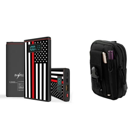 Redline The Stars INFUZE Slim Pocket 12000mAh Portable Charger Dual (USB-A, USB-C) 18W QC 3.0 Power Bank (Thin Red Line USA Flag) with Tactical Organizer Pouch for Samsung Galaxy J3 (J3 V 3rd Gen, Star, Orbit) ()