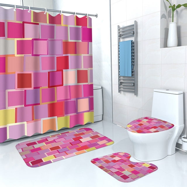 Fufafayo Waterproof Shower Curtain Set, Bathroom Dry Wet Separation Mat, Modern Bathroom Decor, Non-Slip Floor Mat and Partition for Shower Tub Living Space