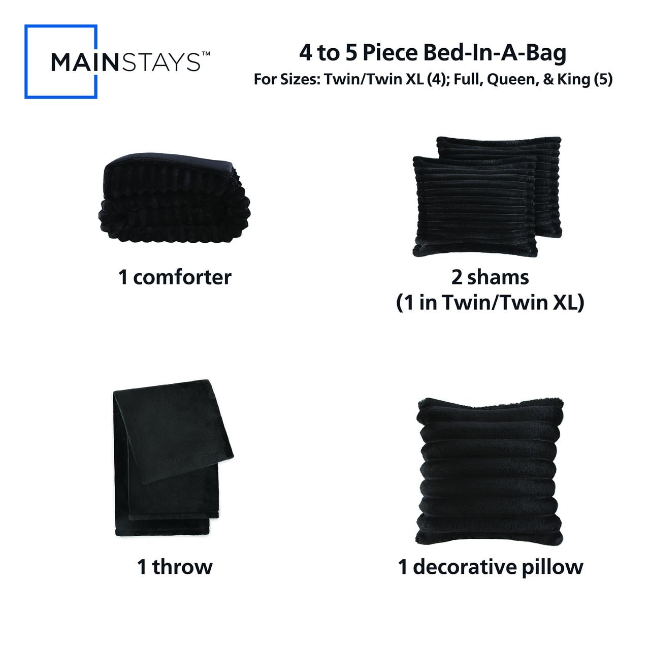 Mainstays 4-Piece Black Cozy Plush Comforter Set, T/TXL