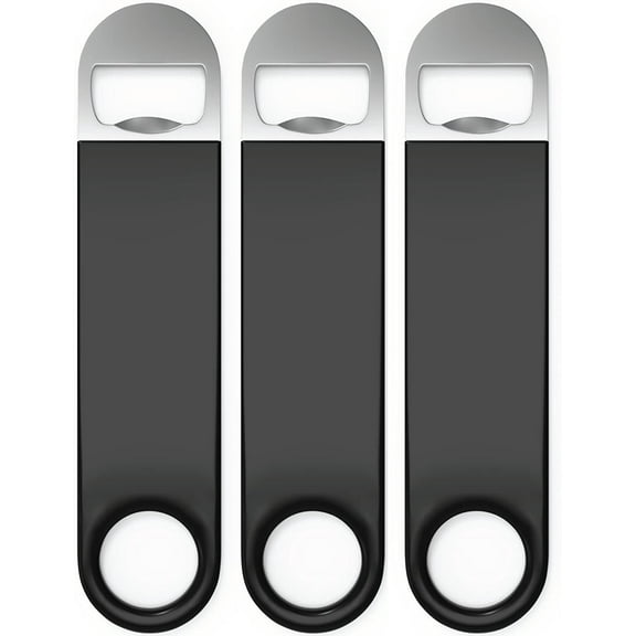 Bartender Bottle Openers, Bar Blade, Beer Openers, 3 Pack by Premium Cold One. Professional Grade: Rubber Coated, Stainless Steel. 7 inch/17.7cm
