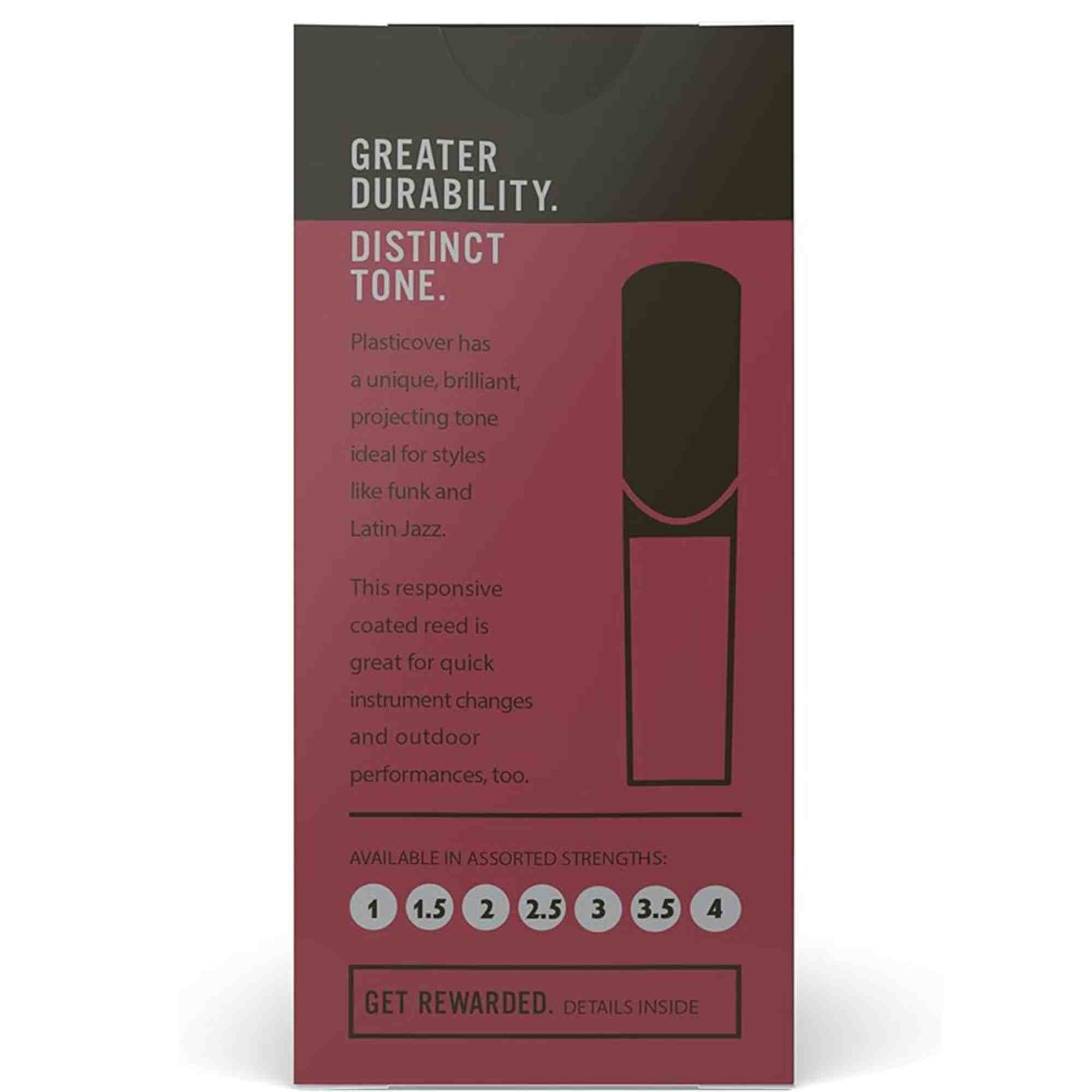 Plasticover by D'Addario Bb Clarinet Reeds, Strength 2.5, 5-pack