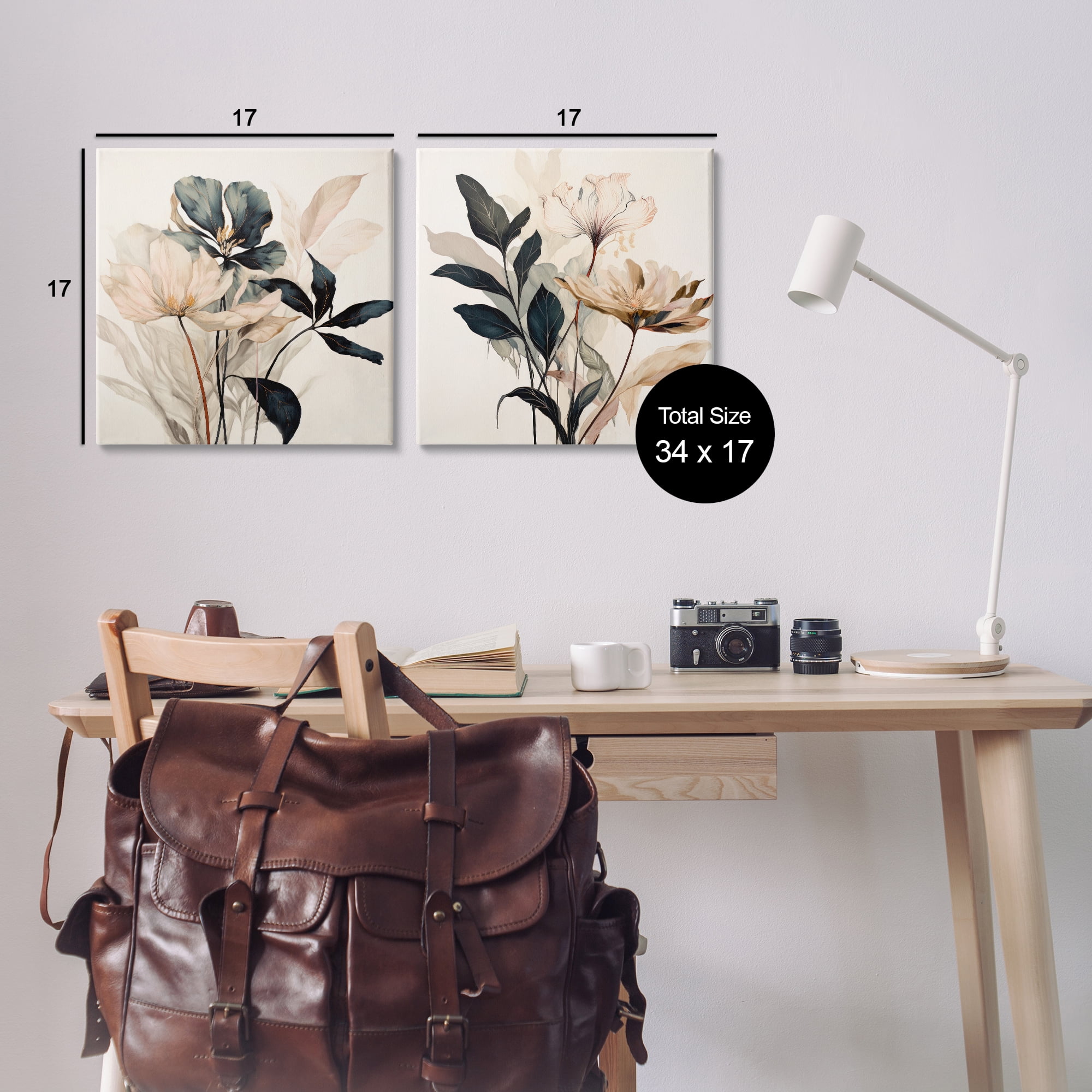 Stupell Industries Black & Beige Botanicals Plants & Flowers Painting Wrapped Canvas Art Print Wall Art, 17 x 17, Set of 2
