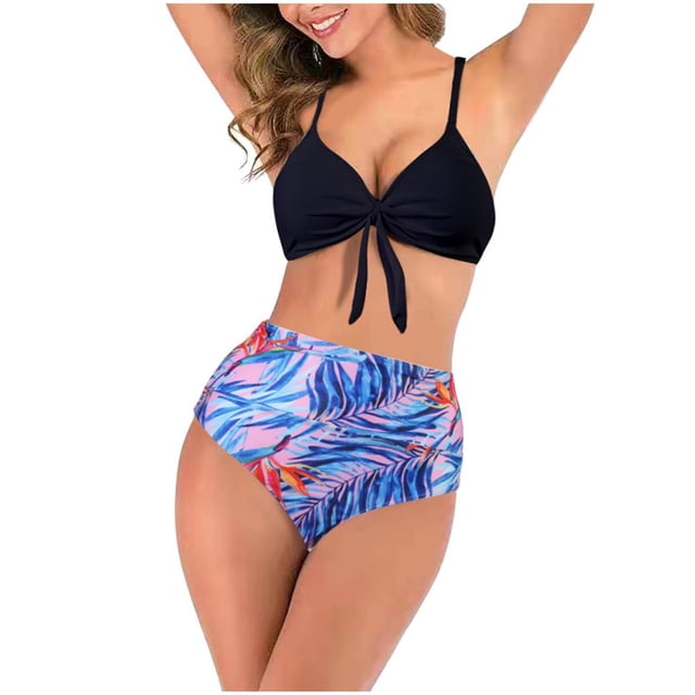 Womens High Waisted Bikini Set Tie Knot High Waisted Two Piece Swimsuits Bathing Suits