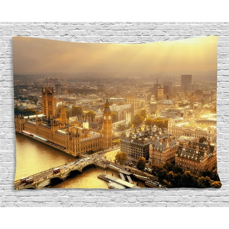 - Apartment Decor Tapestry, Westminster Aerial View with Thames River and London Urban Panoramic Picture, Wall Hanging for Bedroom Living Room Dorm Decor, 60W X 40L Inches, Gold Grey, by Ambesonne