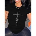 thumbnail image 1 of Camiseta de cuello redondo con letras de fe y diamantes de imitación para mujer, camisetas de manga corta, camisetas informales, 1 of 5