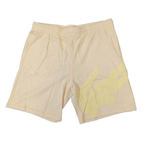 Men's Lacoste Yellow Oversized Crocod Print Organic Cotton Fleece Shorts - 7/2XL