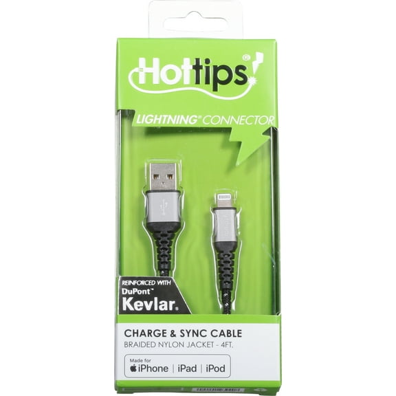 Hottips 4Ft Charge and Sync Cable for iPhones - Silver/Black