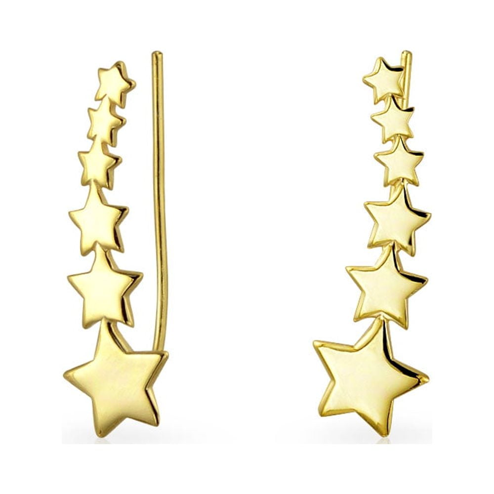 Bling Jewelry Womens Celestial Star Ear Pin Climbers Earrings Gold Plated .925 Sterling Silver