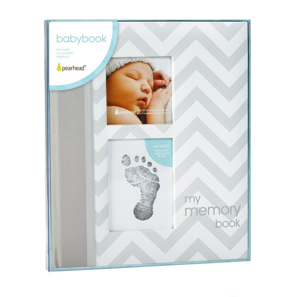 Pearhead Chevron Baby Memory Book with Clean Touch Ink Pad