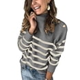 thumbnail image 3 of asdoklhq Womens Plus Size Tops Clearance,Women Stripes Buttons High-necked Long Sleeves Tops Pullover Sweater, 3 of 9