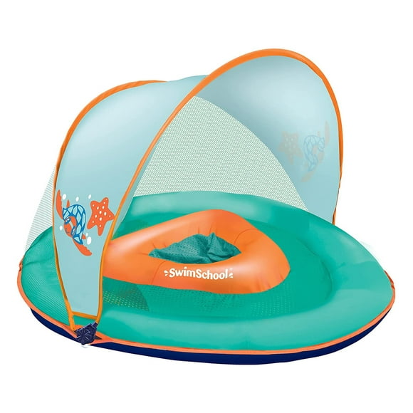 SwimSchool Baby Boat Float w/ Adjustable Seat & Sun Shade Canopy, Orange