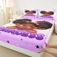 thumbnail image 4 of Castle Fairy Cartoon Black Kawaii Princess Queen Sheets 4 Pieces,Stars Print Design Queen Sheet Sets,Purple Gold,1 Fitted Sheet, 1 Flat Sheet and 2 Pillowcases, 4 of 6
