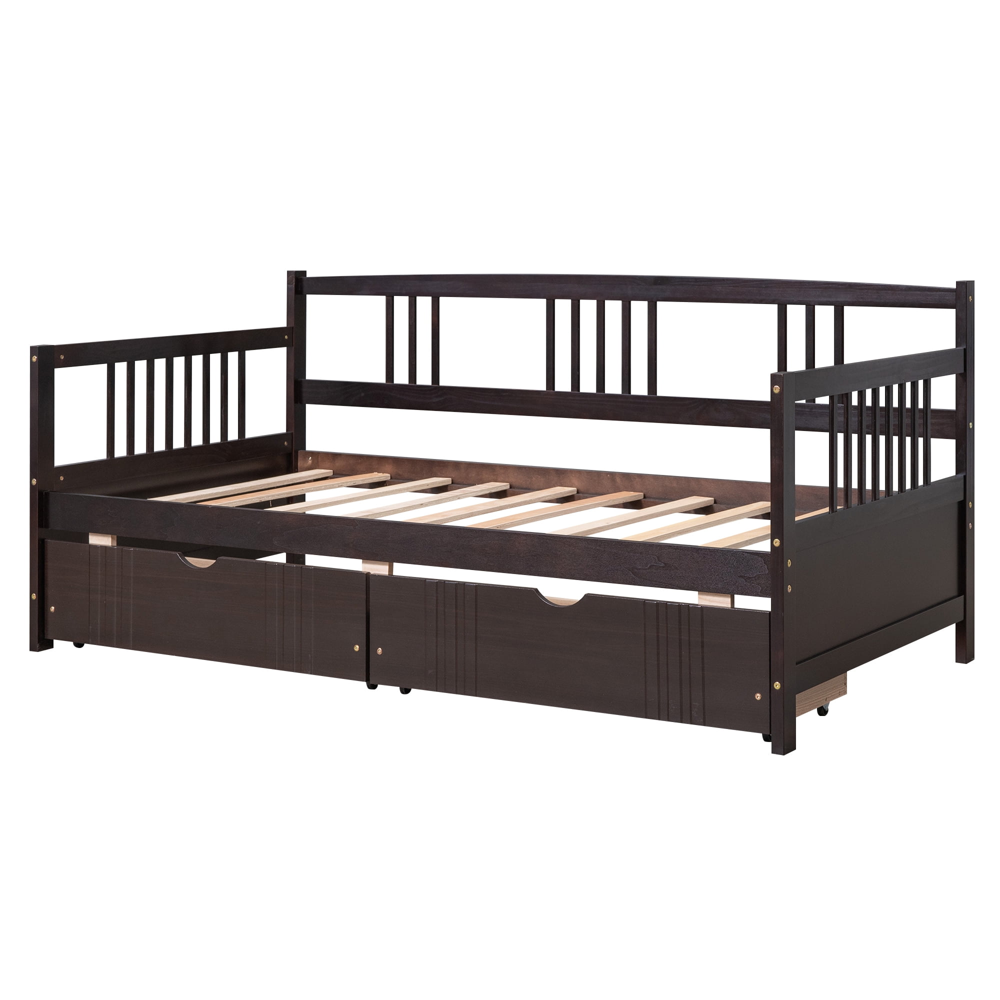 Aukfa Daybed with 2 Storage Drawers, Wood Twin Daybed Frame for Kids Guests Sleepovers, Espresso