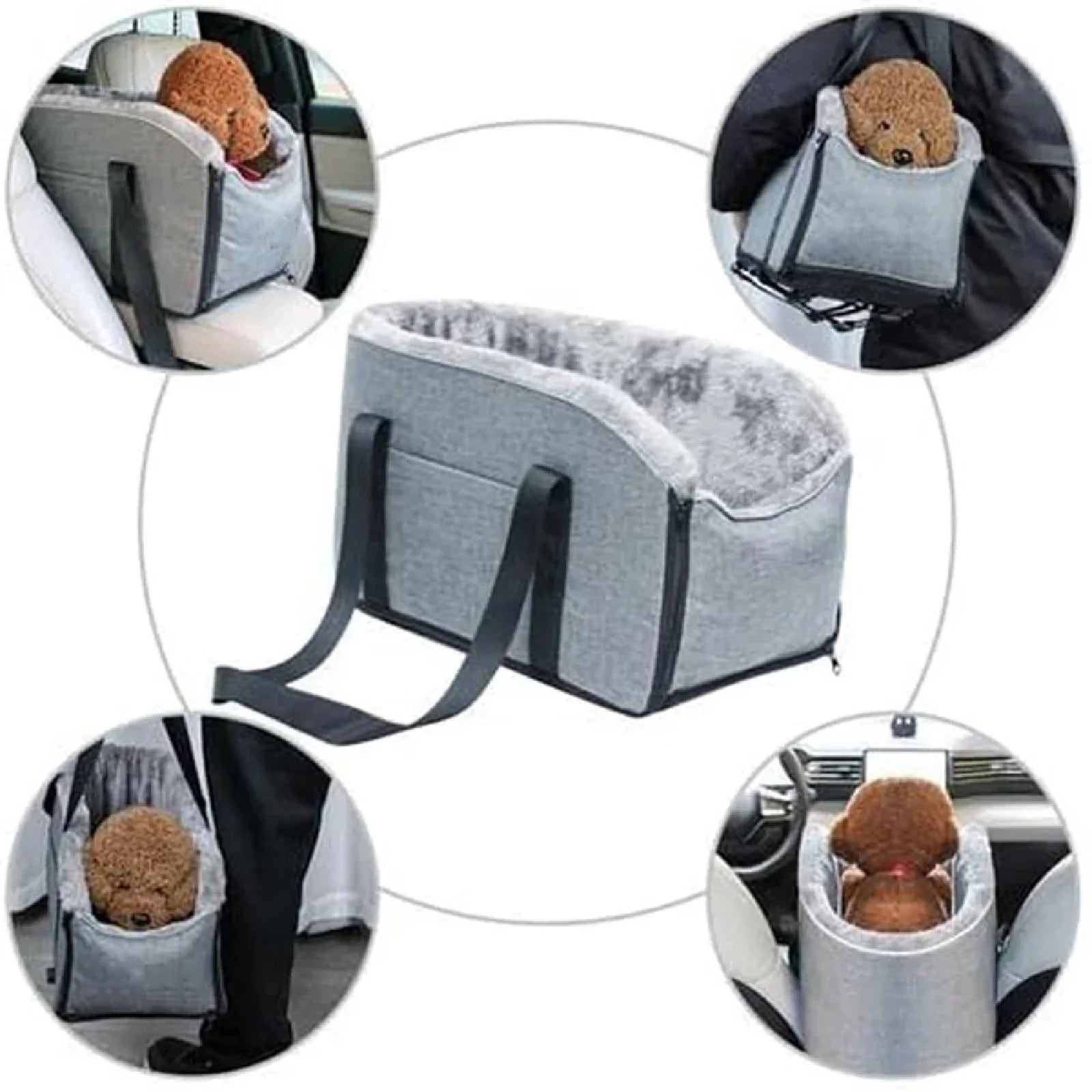 Eurhowing Portable Dog Car Seat, Center Console Pet Booster Seat for Small Dogs Up to 15lbs, Puppy Travel Carrier with Safety Belt & Cushion