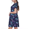 thumbnail image 2 of Naloa Flower Blue Skull Print Womens Summer A-Line Dress with Pockets,Short Sleeve Dresses,Flowy Beach Swing Dress for Vacation Travel, 2 of 6