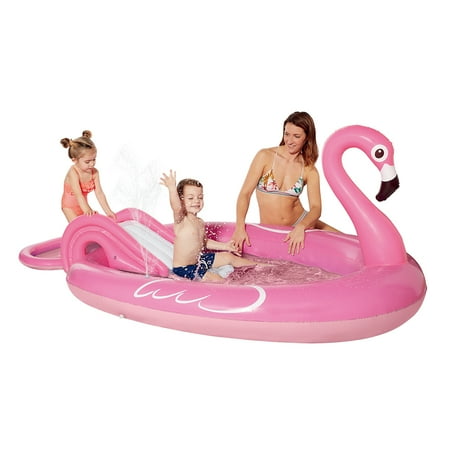 Posch Sports 3-in-1 Flamingo Inflatable Kiddie Pool & Water Slide & Splash Sprayer Sprinkler for Kids Outdoor Backyard Summer Pool Toy and Water Fun Party Play