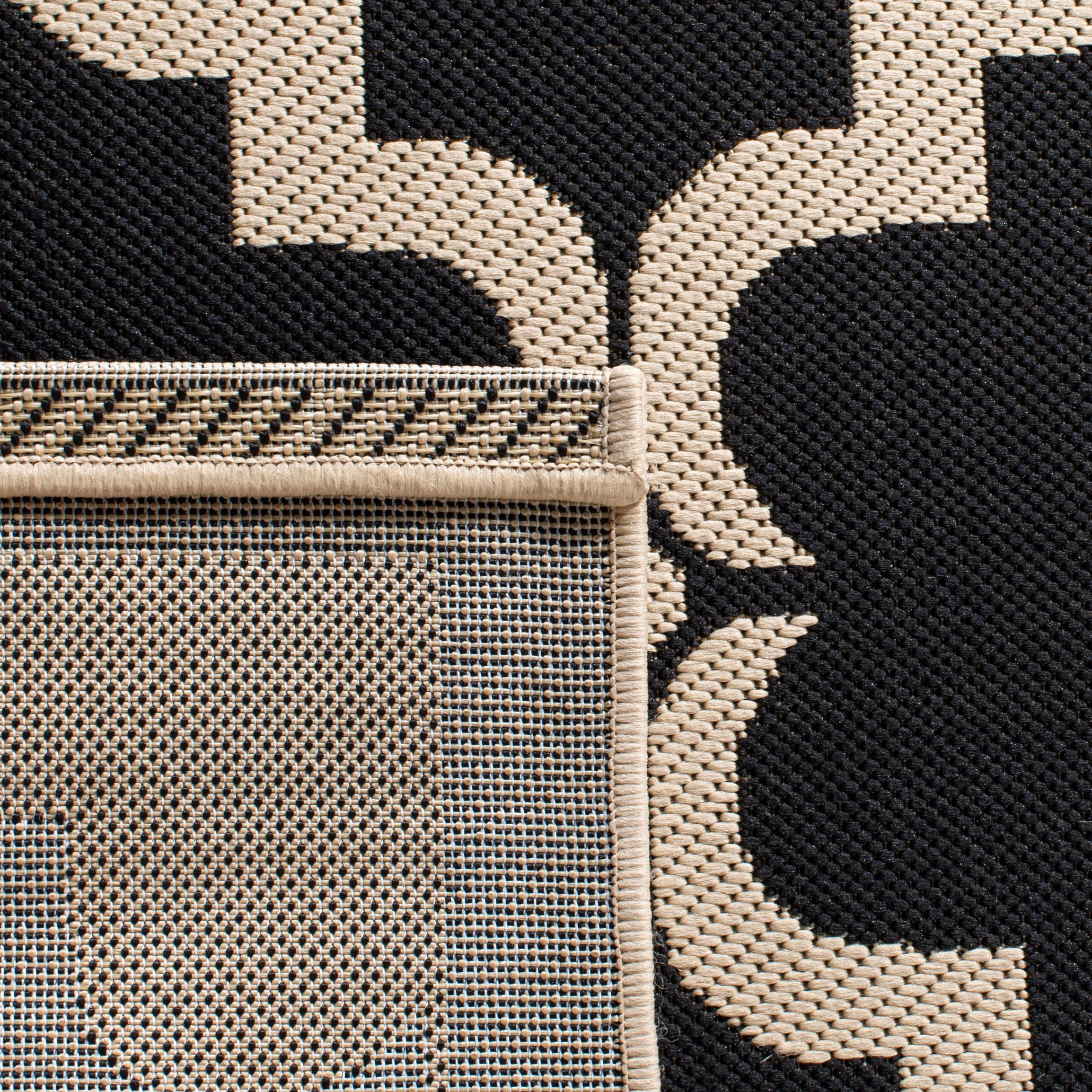 SAFAVIEH Courtyard Estelle Geometric Indoor/Outdoor Area Rug, 9' x 12', Black/Beige