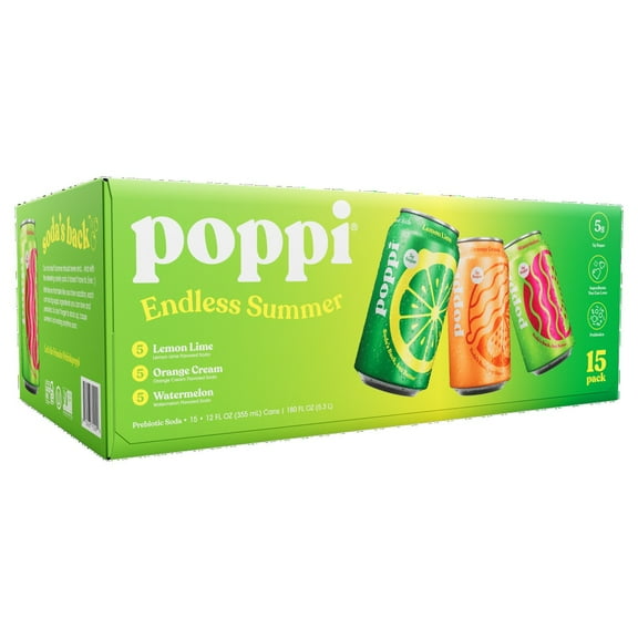 Poppi Probiotic Soda, Variety Pack, 12 Fluid Ounce (Pack of 15)