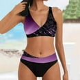 thumbnail image 2 of Sngxgn High Waisted Cutout Ribbed V Cut Bikini Set 2 Piece Swimsuit(Purple,M), 2 of 9