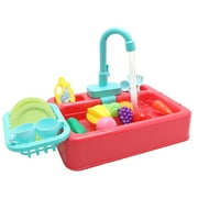 Red Childrens Pretend Play Dishwasher Sink Toy Set Electric Kitchen Role Playing With Accessories