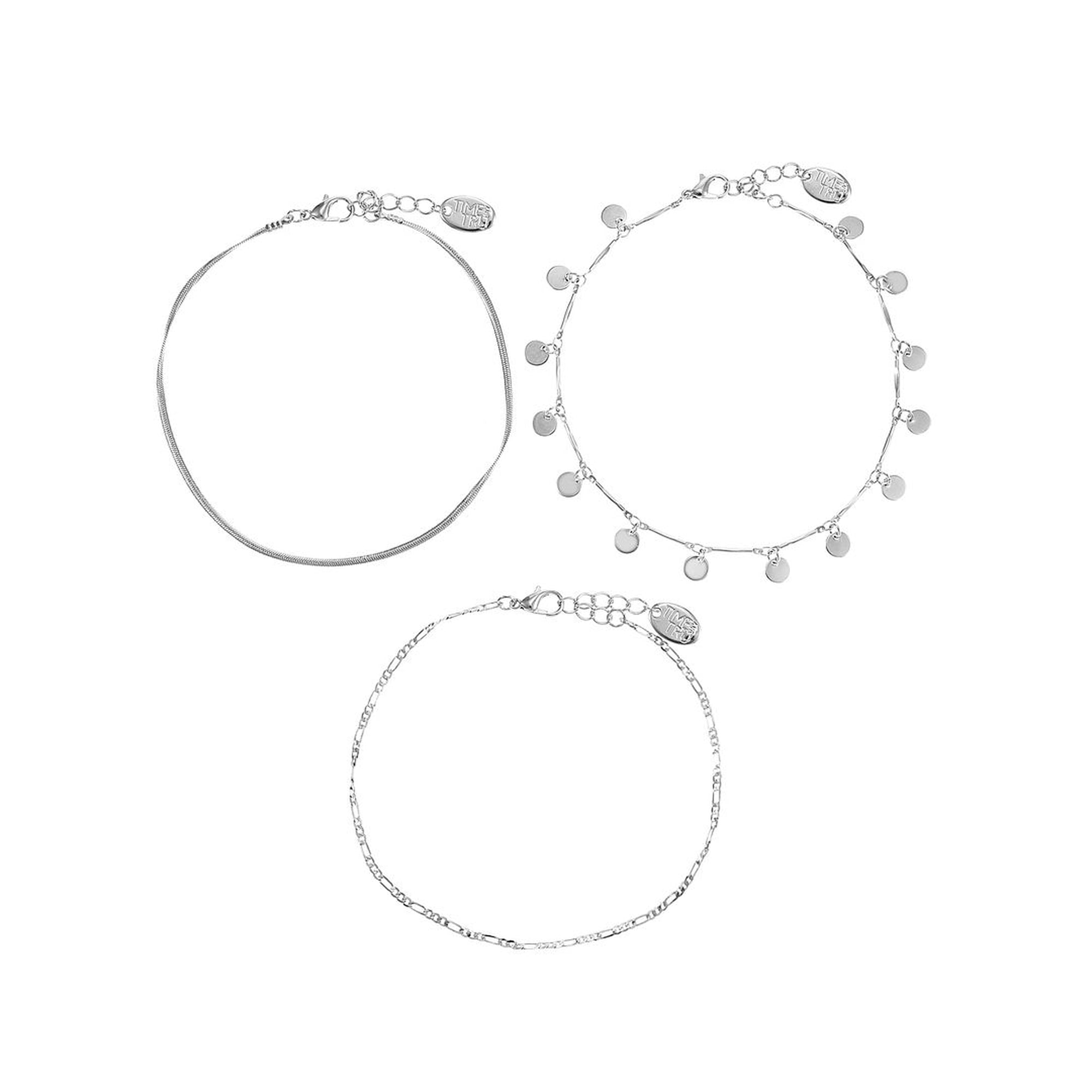 Time and Tru Women's Silver Tone Anklet Set, 3 Pieces