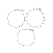 Time and Tru Women's Silver Tone Anklet Set, 3 Pieces