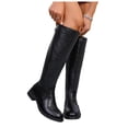 thumbnail image 4 of Women’s Round Toe Knee‑High Riding Boots, Smooth Leather Low Block Heel Tall Boots, Back Zipper Wide Calf Long Boots, 4 of 9