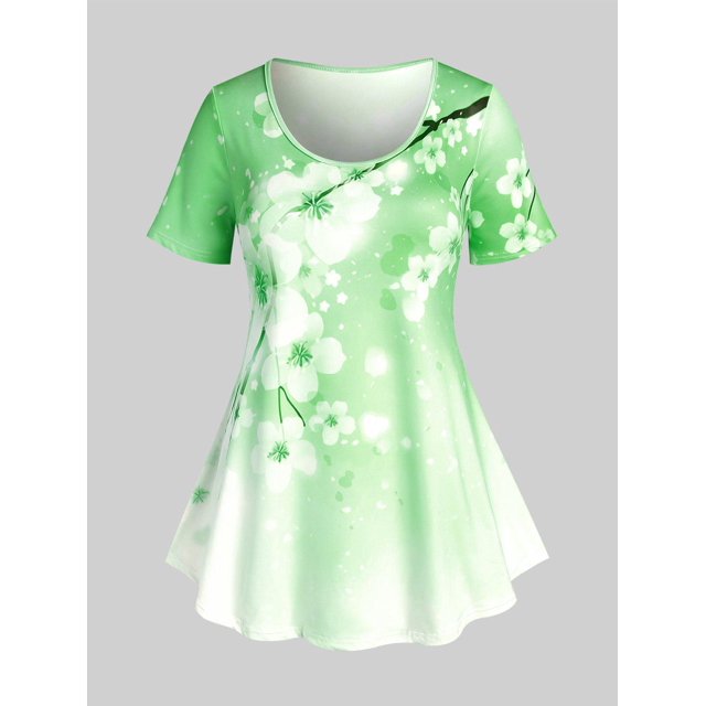 Camiseta Talla Extra & Coderas Curvo Sakura Rosegal Camisetas tallas grandes