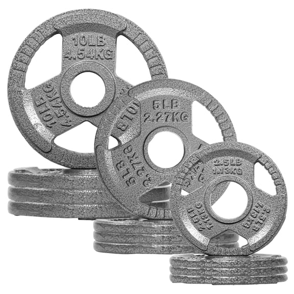 FlexWave 70LB Olympic 2" Cast Iron 3-Grip Weight Plates Set, Light Gray
