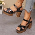 thumbnail image 5 of Womens Platform Chunky Heel Sandals Strappy Ankle Strap Open Toe Dressy Casual Comfortable Faux Faux Leather Summer Evening Shoes Black,Size 38, 5 of 9