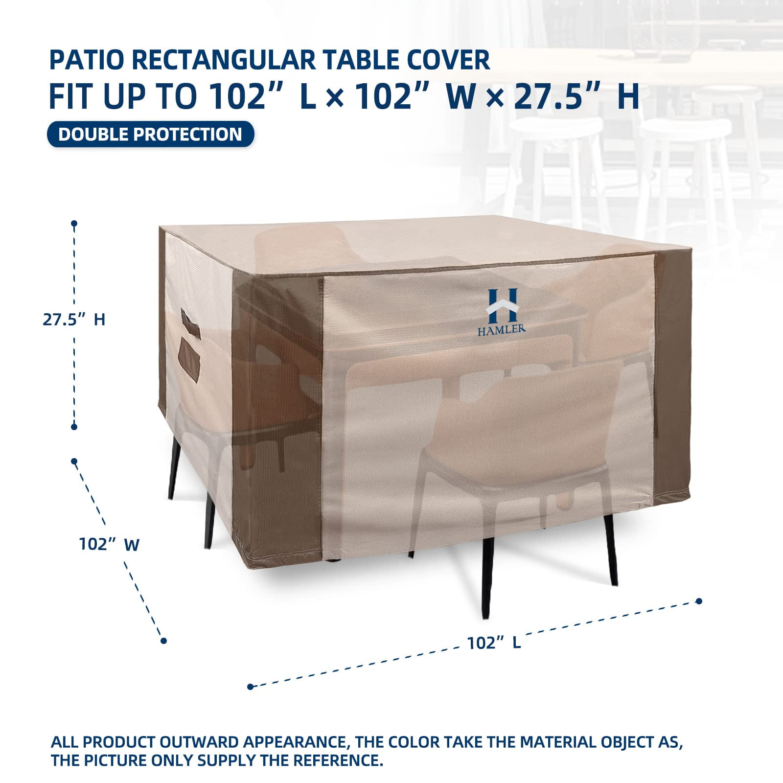 HAMLER Patio Furniture Covers, Rectangular Patio Heavy Duty Table Cover, 420D Tough Oxford Cloth Waterproof Outdoor Dining Table & Chairs General Purpose Furniture Cover 102" L x 102" W x 27.5" H C99